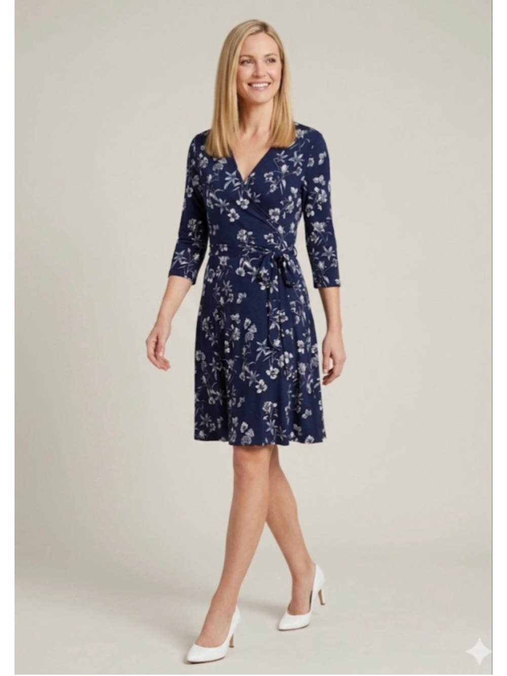 41 Hawthorn Navy & White Floral Long Sleeve Wrap Dress M